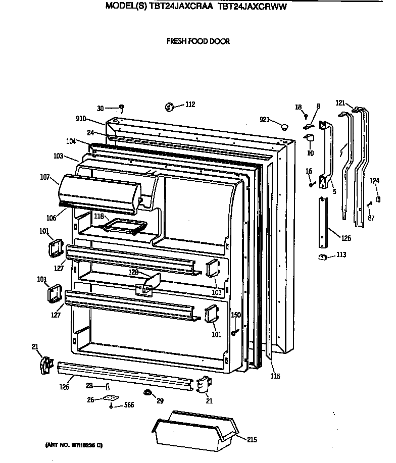 GE TBT24JAXCRAA fresh food door diagram