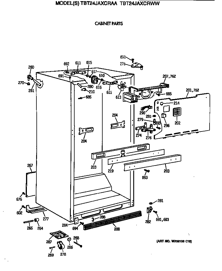 GE TBT24JAXCRAA cabinet parts diagram