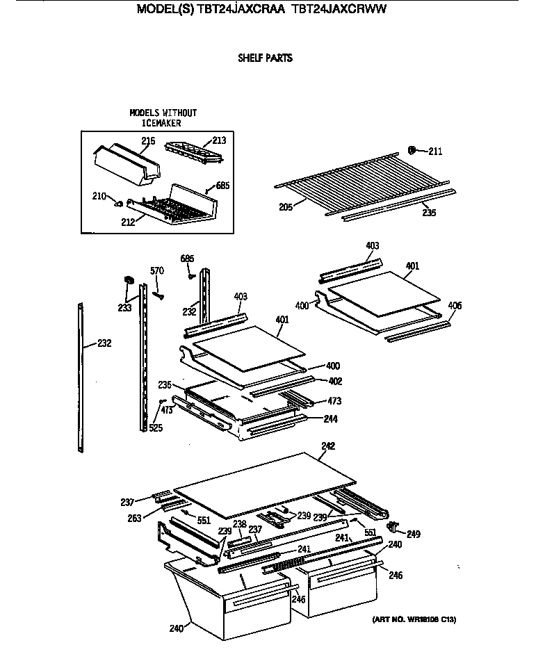 GE TBT24JAXCRAA shelf parts diagram