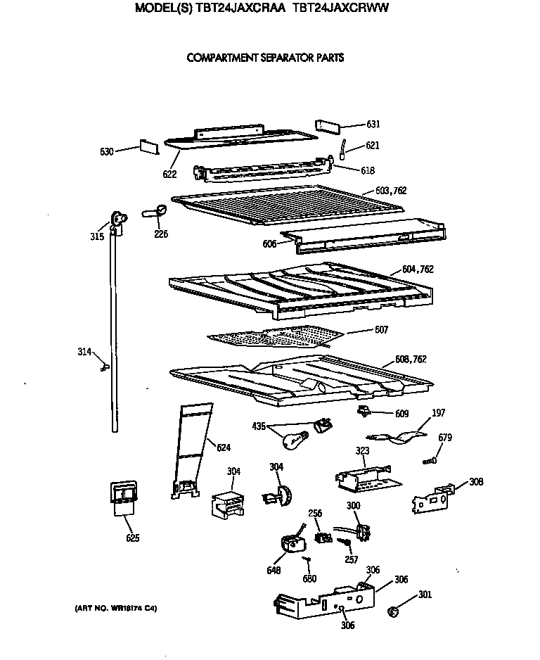 GE TBT24JAXCRAA compartment separator parts diagram