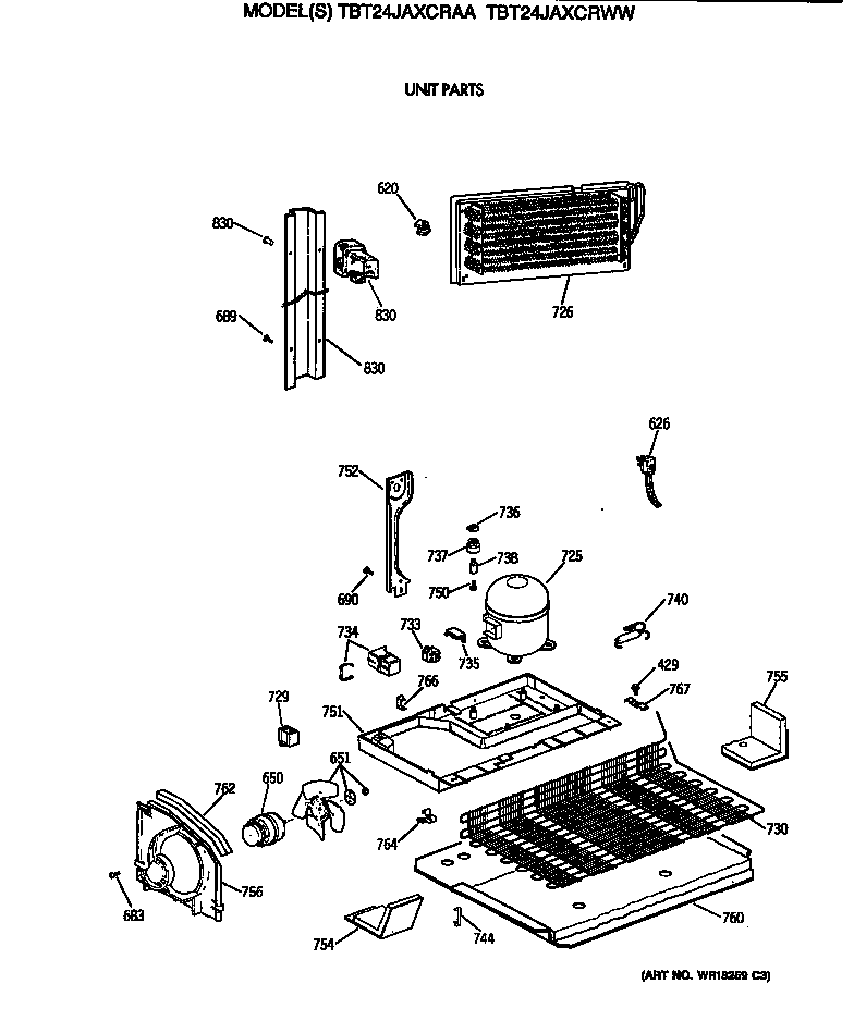 GE TBT24JAXCRAA unit parts diagram