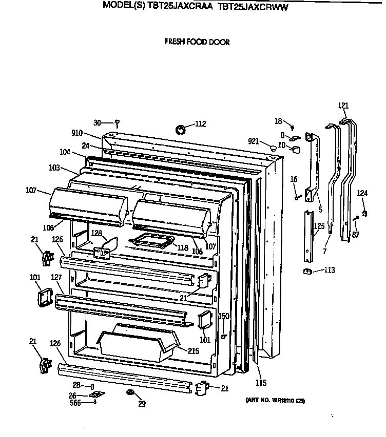 GE TBT25JAXCRWW fresh food door diagram