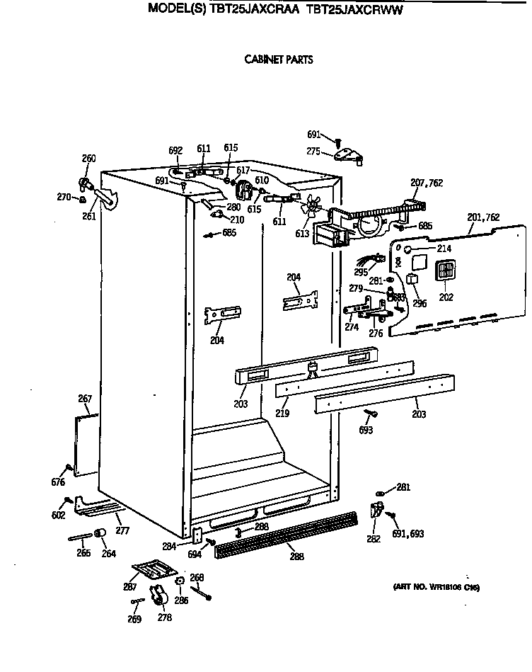 GE TBT25JAXCRWW cabinet parts diagram