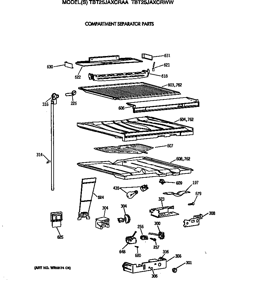 GE TBT25JAXCRWW compartment separator parts diagram