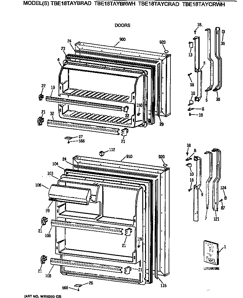 GE TBE18TAYBRWH doors diagram