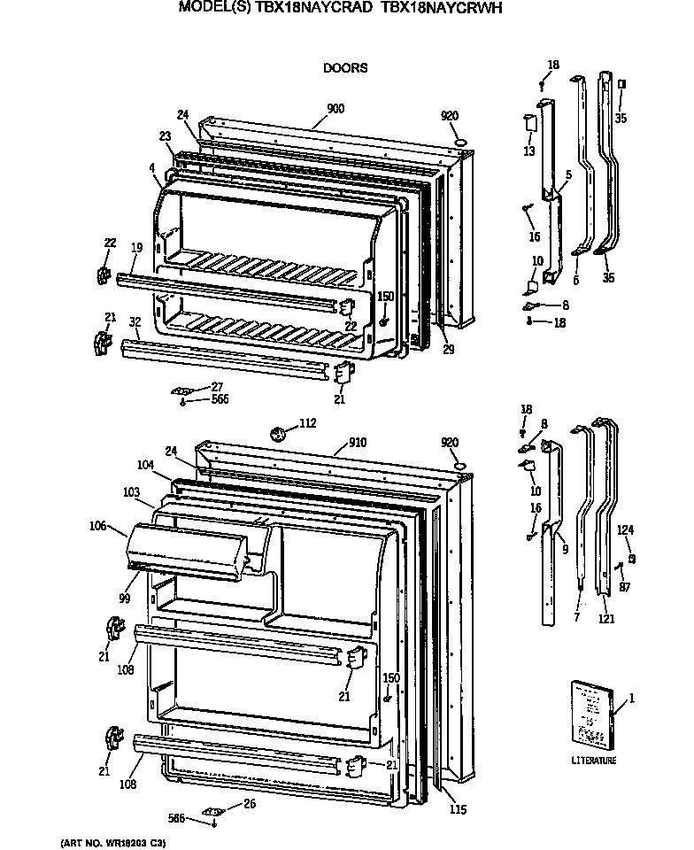 GE TBX18NAYCRWH doors diagram