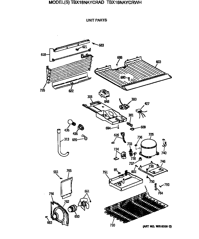 GE TBX18NAYCRWH unit parts diagram