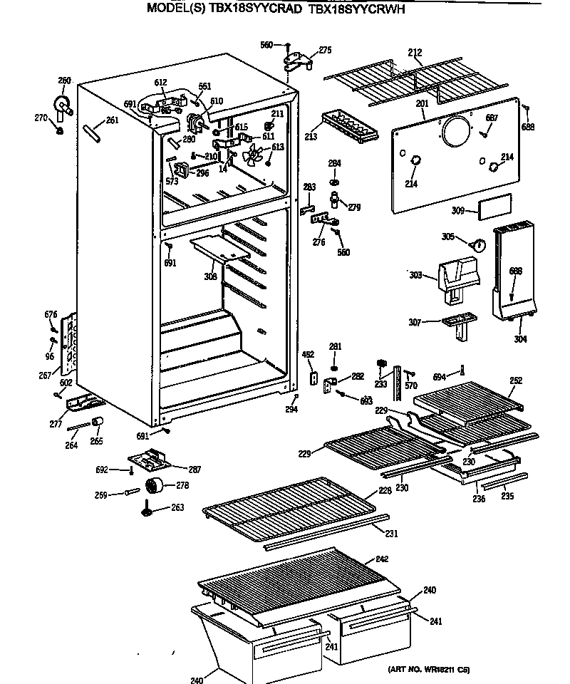 GE TBX18SYYCRAD cabinet diagram