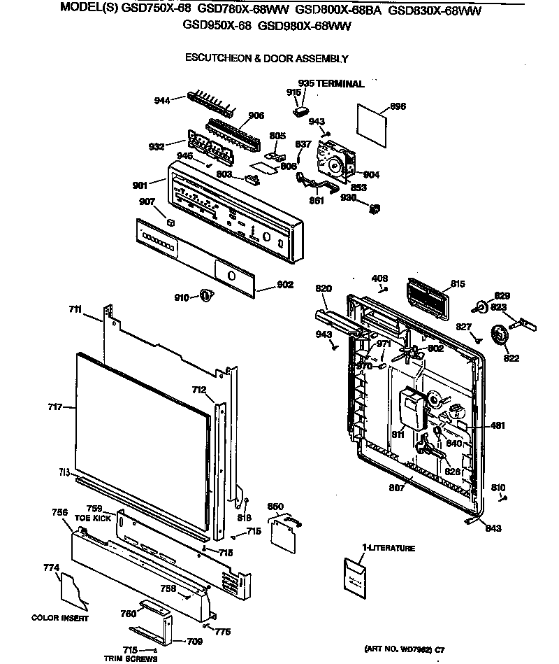 GE GSD780X-68WW escutcheon & door assembly diagram
