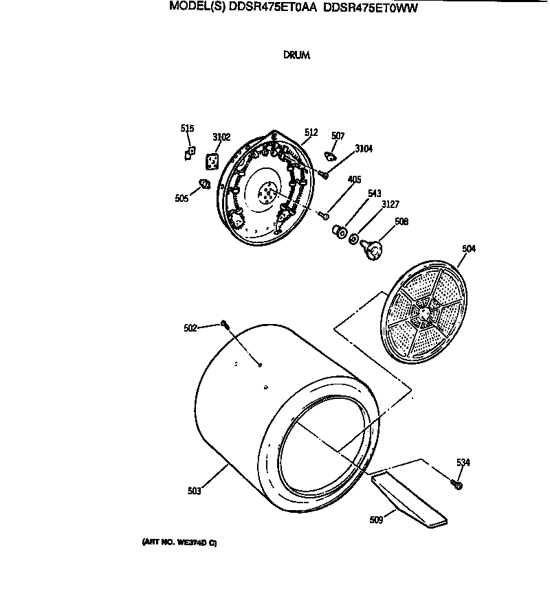 GE DDSR475ET0AA drum diagram