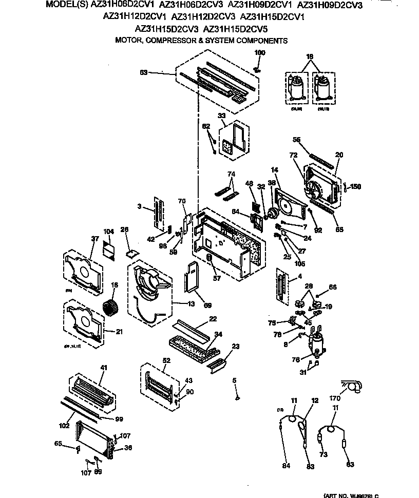 GE AZ31H12D2CV1 motor, compressor & system components diagram
