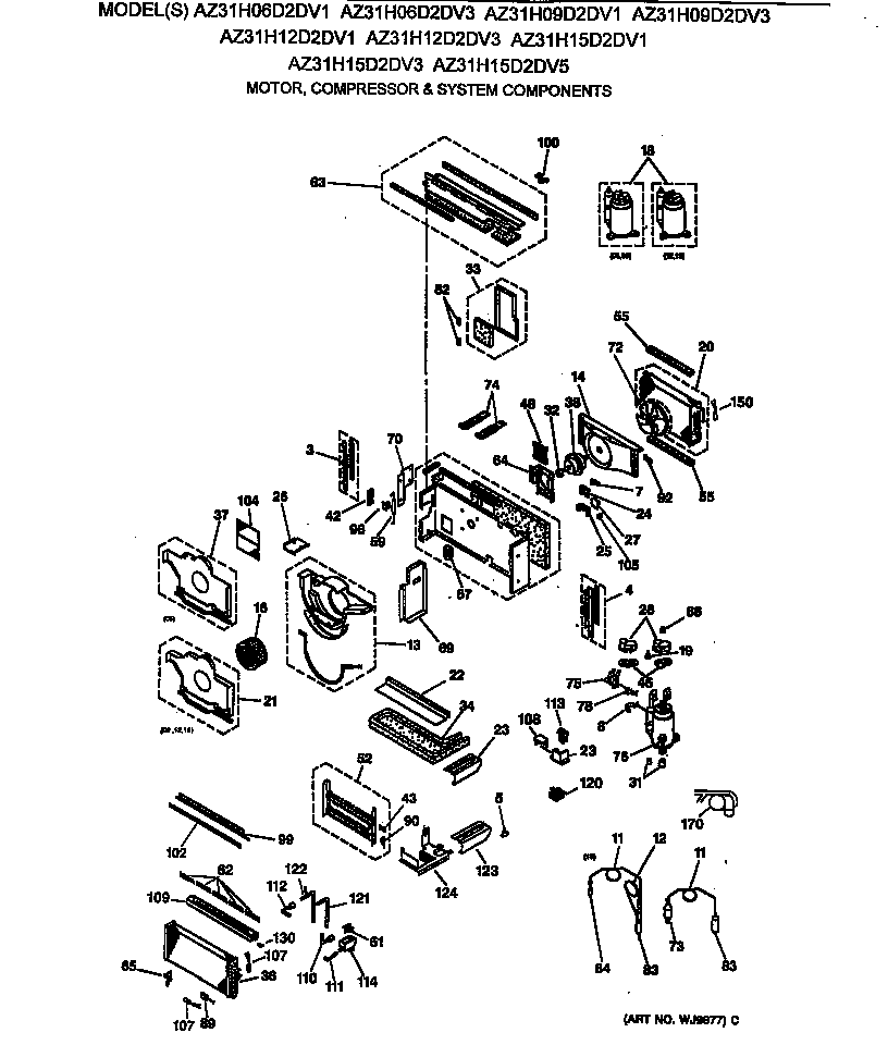 GE AZ31H12D2DV3 motor, compressor & system components diagram