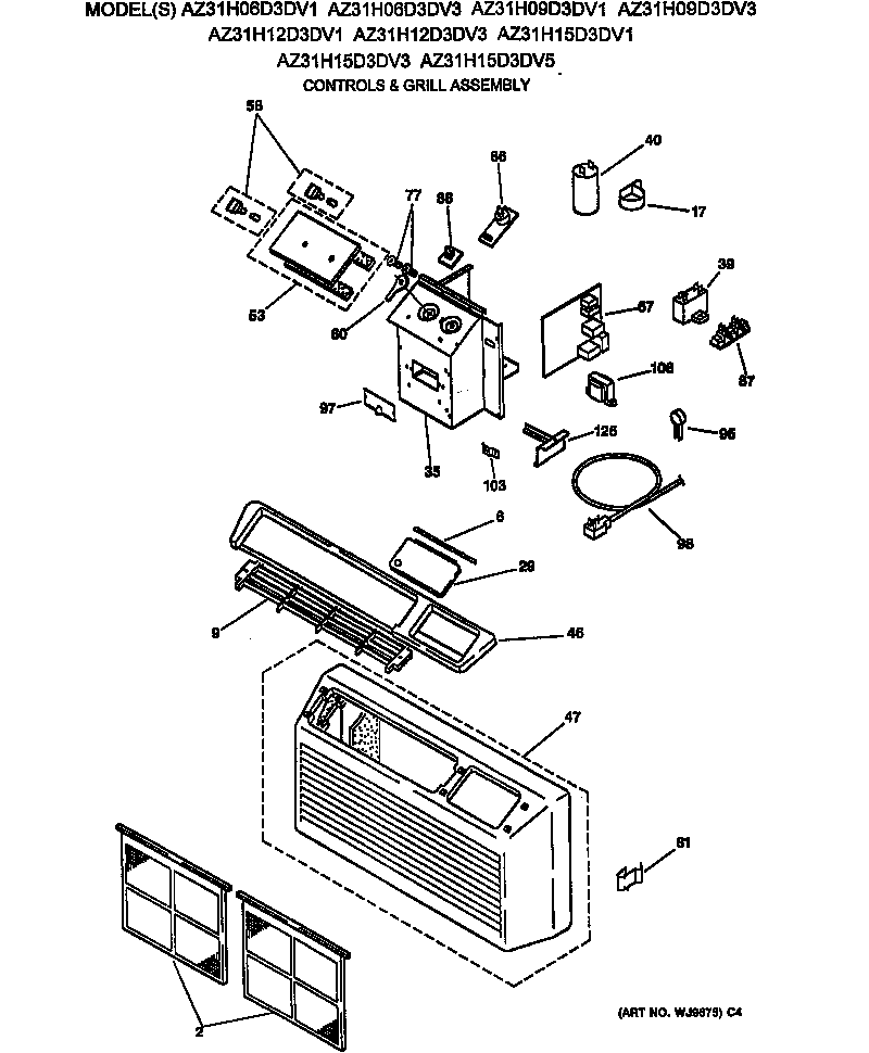 GE AZ31H15D3DV3 controls & grill assembly diagram