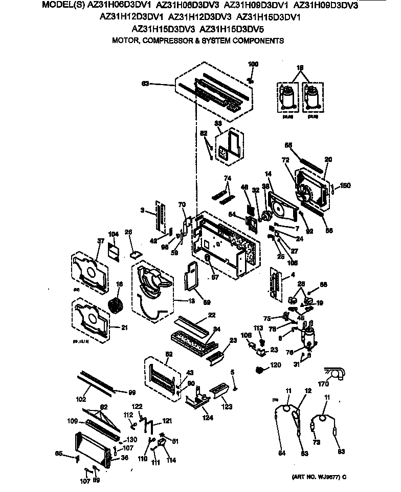 GE AZ31H15D3DV3 motor, compressor & system components diagram