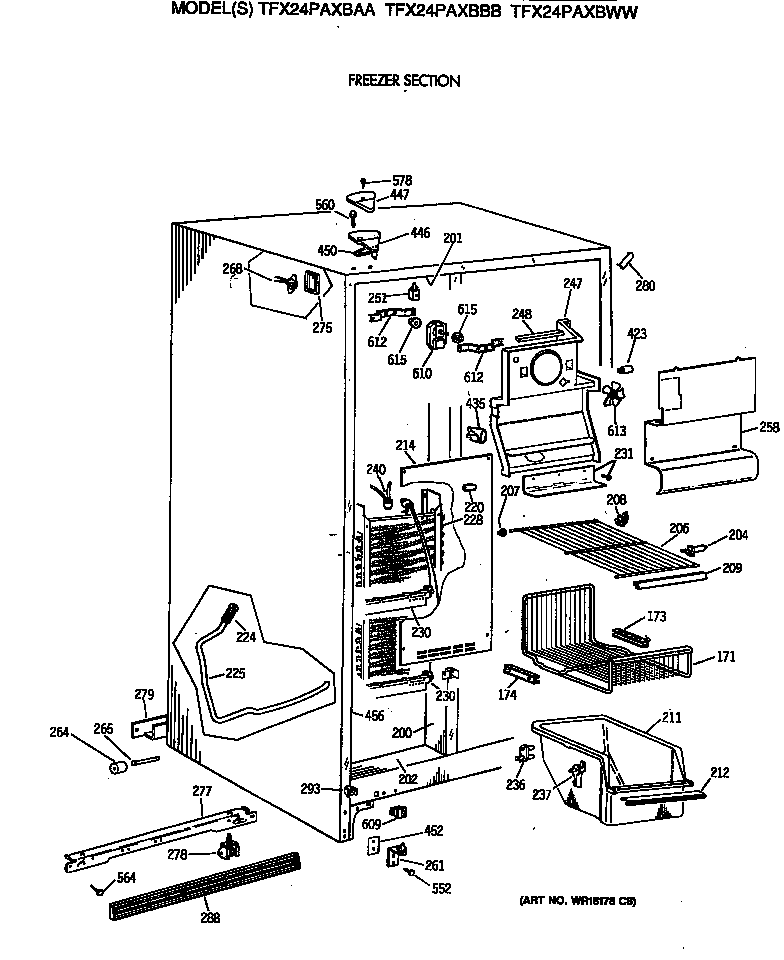 GE TFX24PAXBAA freezer section diagram