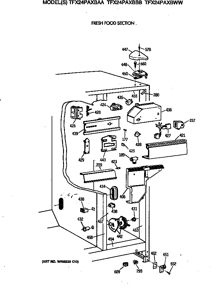 GE TFX24PAXBAA fresh food section diagram