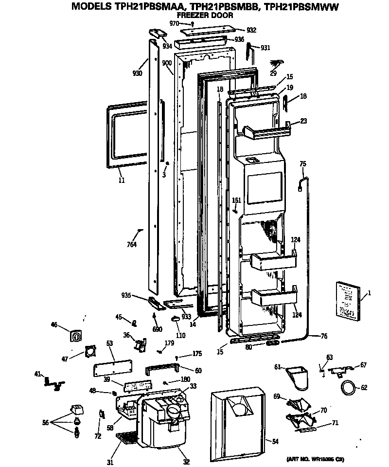 GE TPH21PBSMAA freezer door diagram