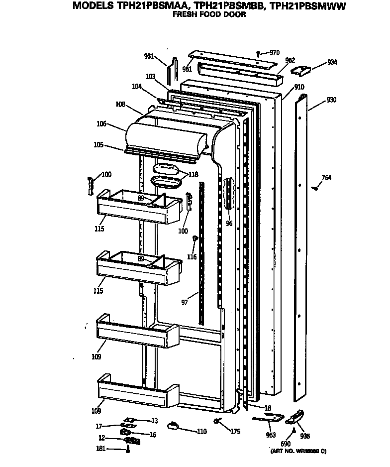 GE TPH21PBSMAA fresh food door diagram