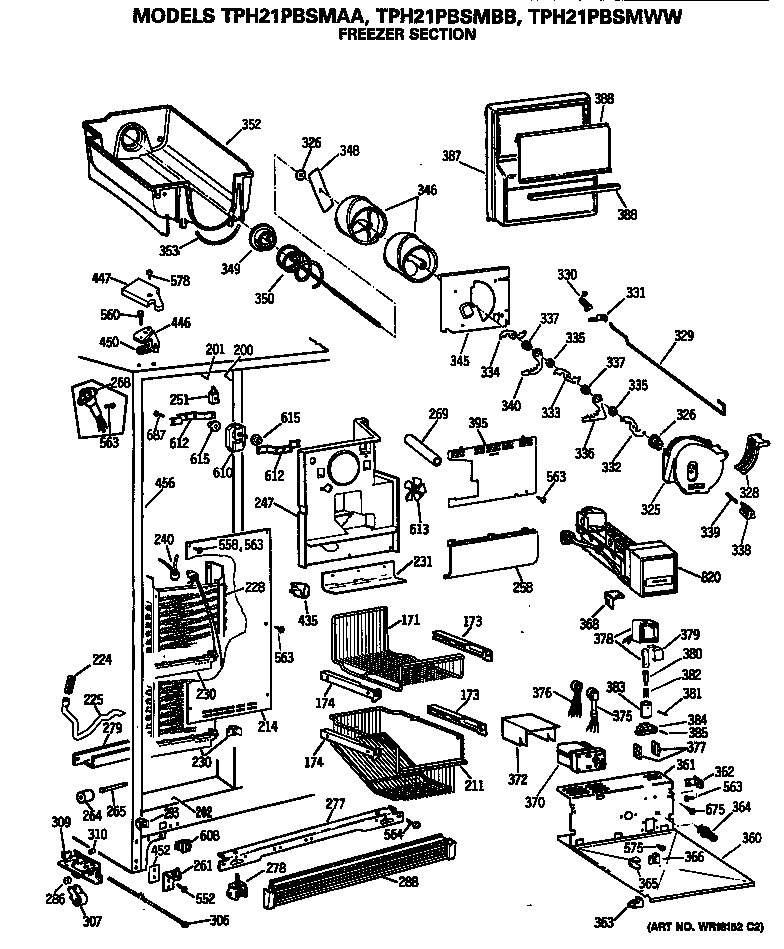 GE TPH21PBSMAA freezer section diagram
