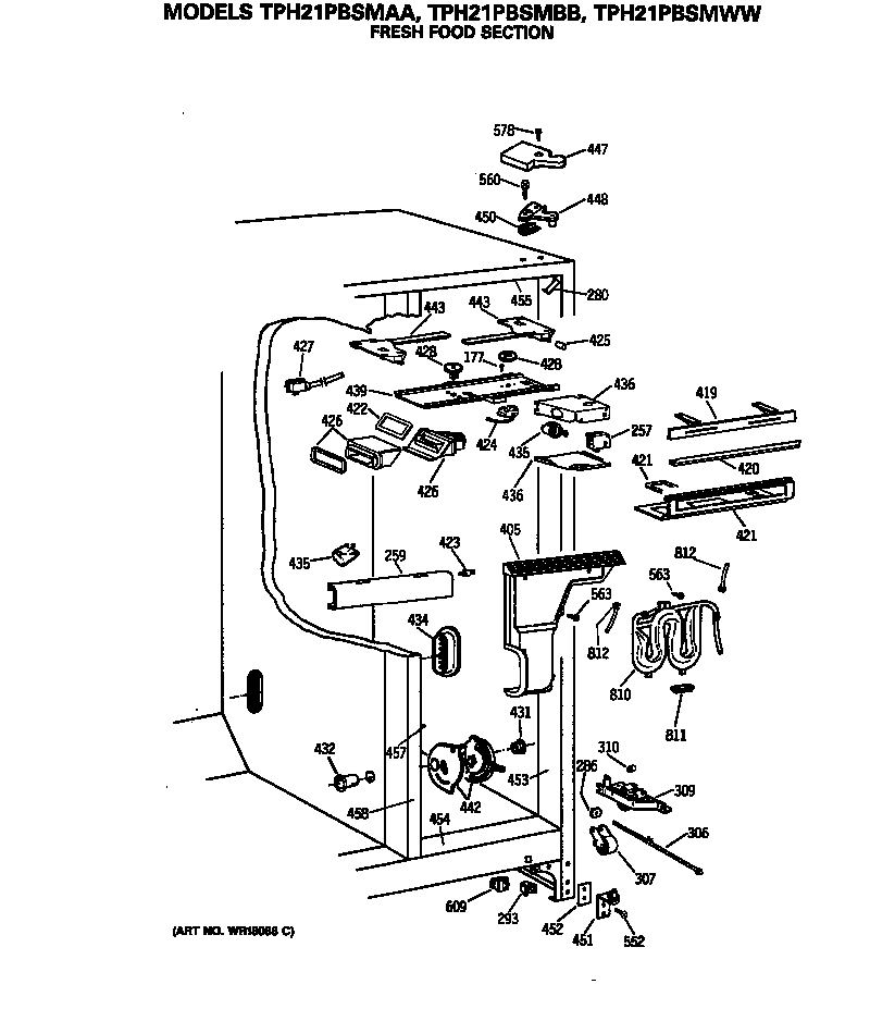 GE TPH21PBSMAA fresh food section diagram