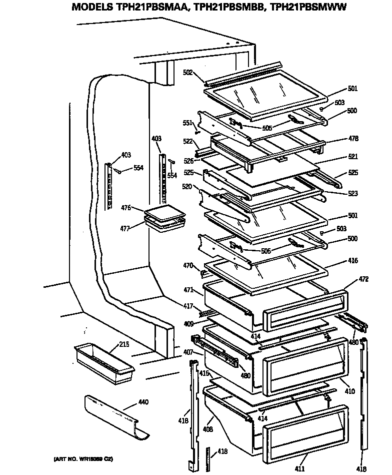 GE TPH21PBSMAA shelves diagram