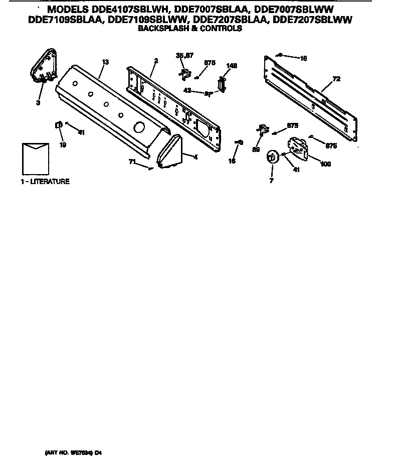 GE DDE7207SBLAA backsplash & controls diagram