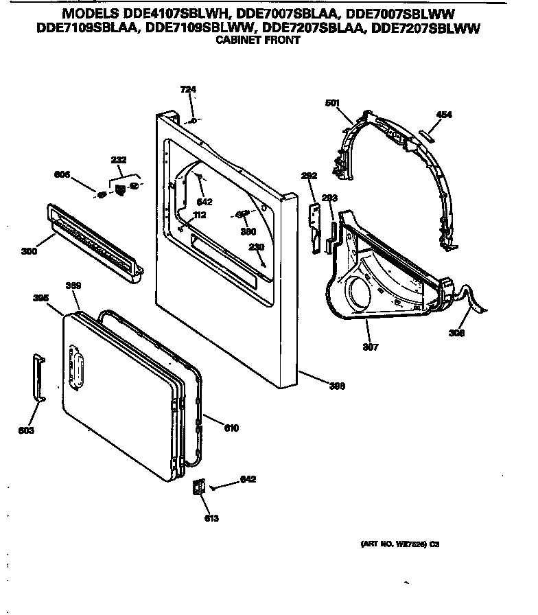 GE DDE7207SBLAA cabinet front diagram
