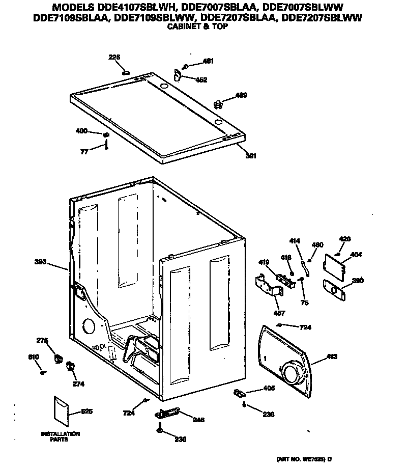 GE DDE7207SBLAA cabinet diagram