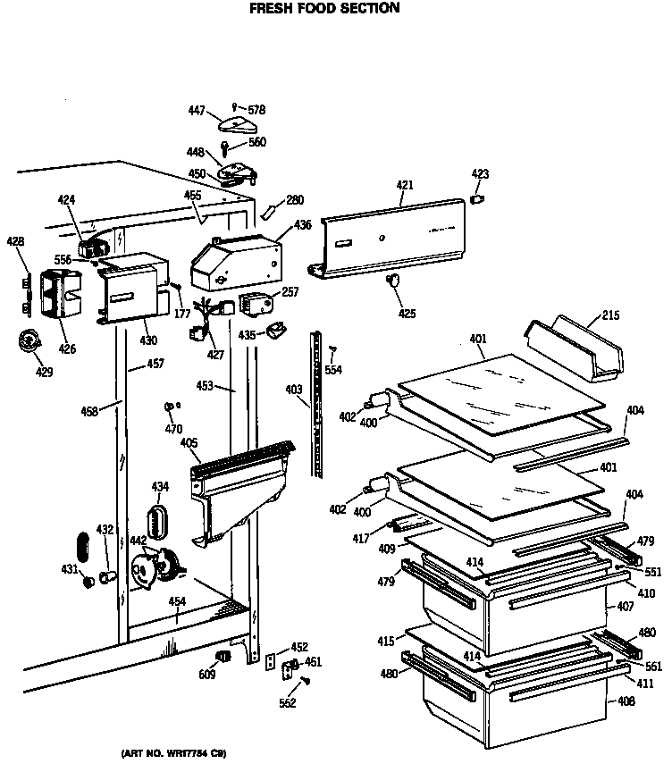 GE TFX20JASBAD fresh food section diagram