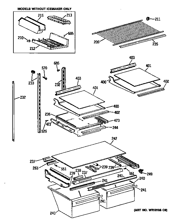 GE TBE24JATHRWH shelf parts diagram