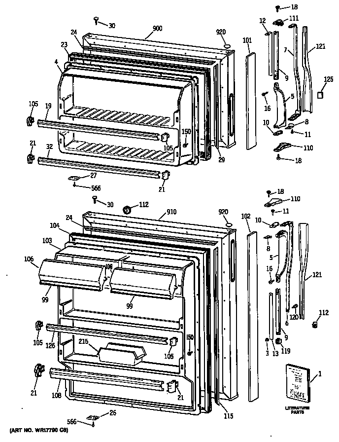 GE TBX14MASCRAD doors diagram