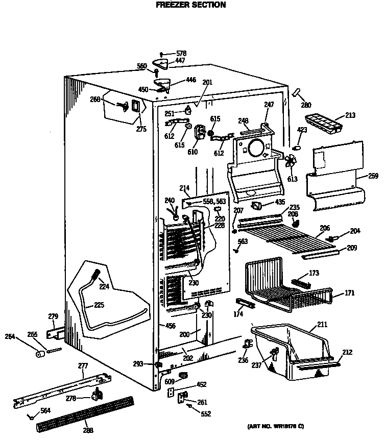 GE TFX24PATABB freezer section diagram