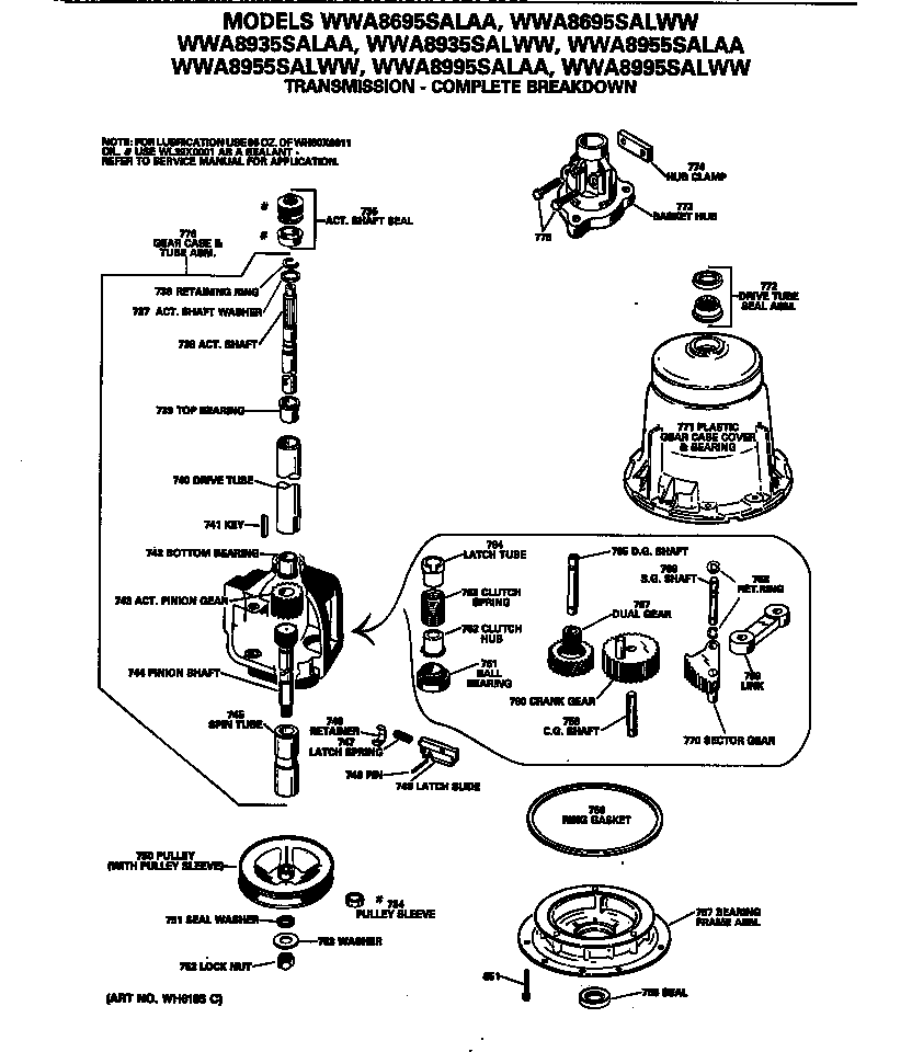 GE WWA8995SALAA transmission - complete breakdown diagram
