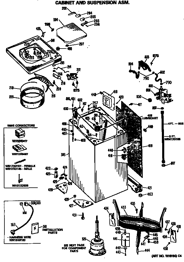 GE WWA3657SALHA cabinet and suspension asm. diagram
