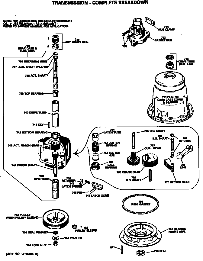 GE WWA3657SALHA transmission - complete breakdown diagram