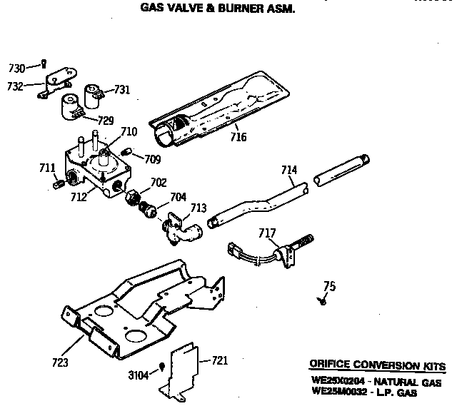 GE DDG8280RDM gas valve & burner asm. diagram
