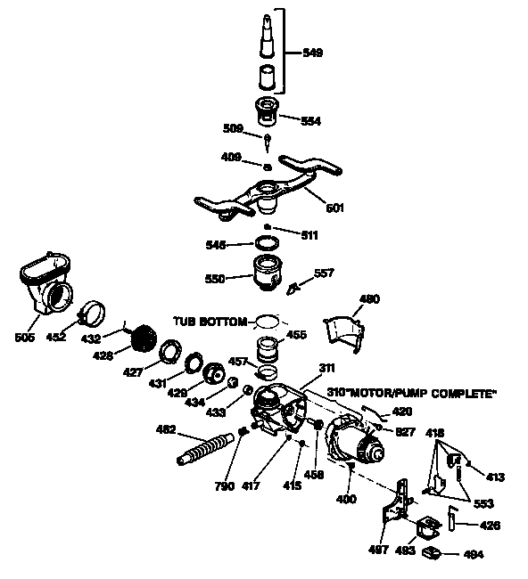 GE GSD2930T55WW motor-pump mechanism diagram
