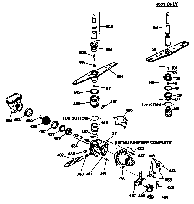 GE GSD400T-60WA motor-pump mechanism diagram
