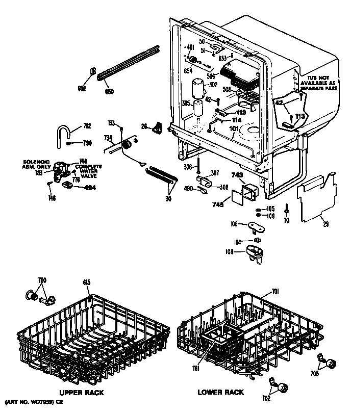 GE GSM603T-60AW tub/racks diagram