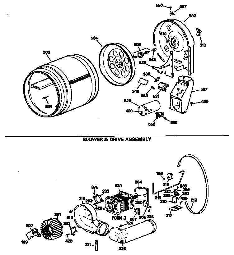 GE DDG7980SAL blower & drive assembly diagram
