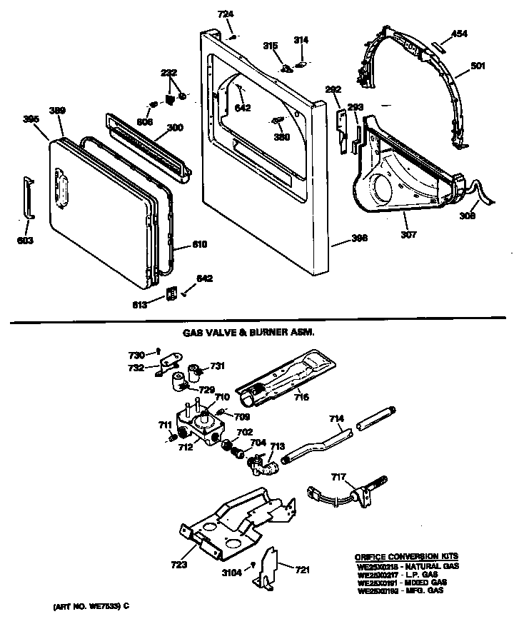 GE DDG7980SAL gas valve & burner asm. diagram