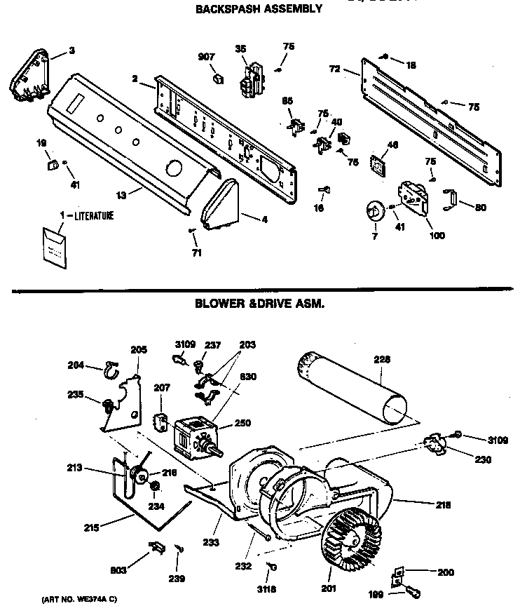 GE DDE9600RFMWW backspash assembly diagram