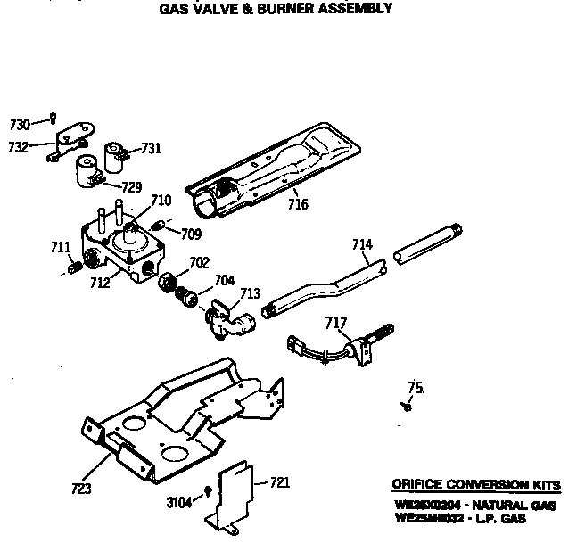 GE DDG8589RFMWW gas valve & burner assembly diagram