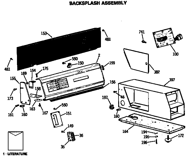 GE DDC5400SBLWH backsplash assembly diagram