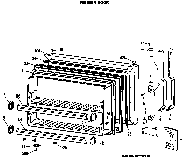 GE TBX21GASMRAD freezer door diagram