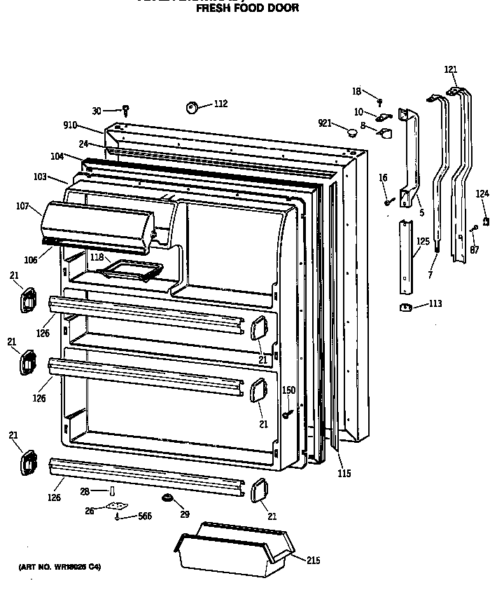 GE TBX21GASMRAD fresh food door diagram