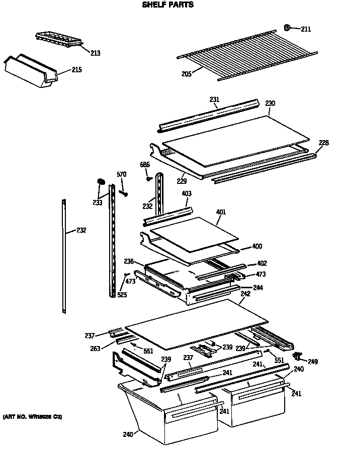 GE TBX21GASMRAD shelf parts diagram