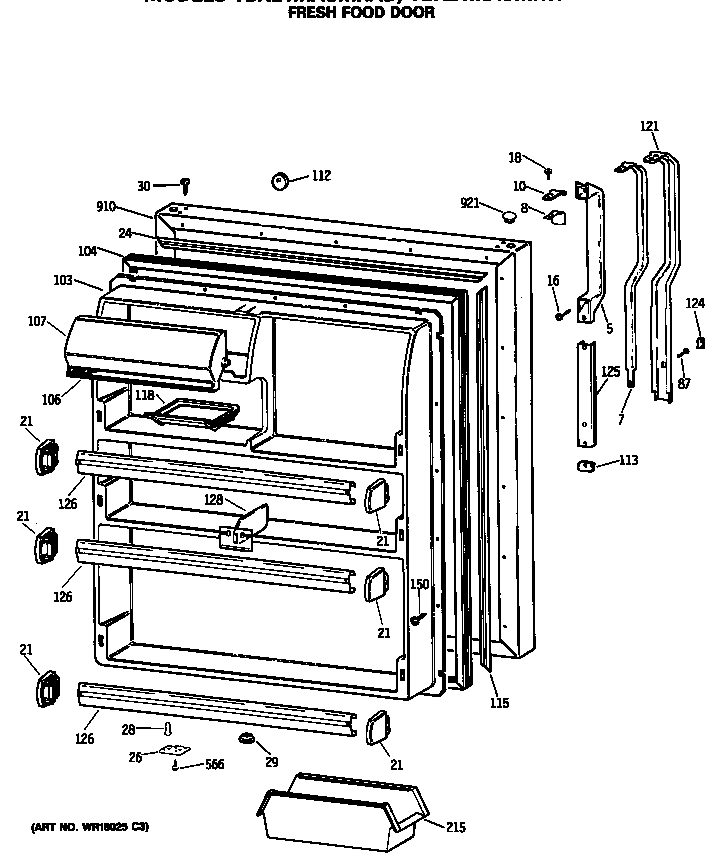 GE TBX21MASMRWH fresh food door diagram