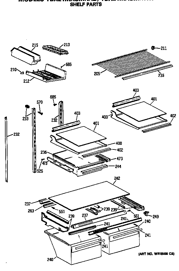 GE TBX21MASMRWH shelf parts diagram