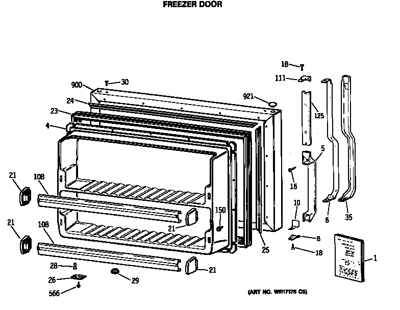 GE TBX24JASKRWH freezer door diagram